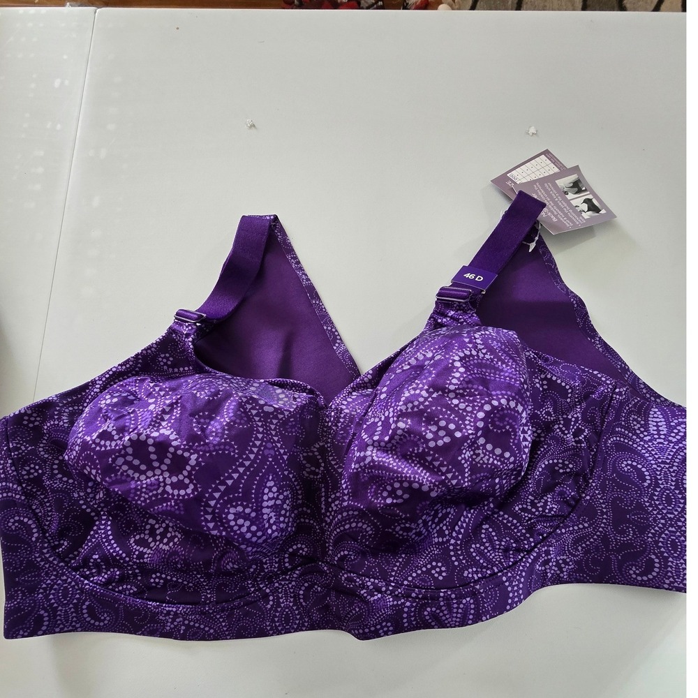 Catherines‎ No-Wire Back-Smoother Bra Purple Paisley 46D Wireless Plus Size